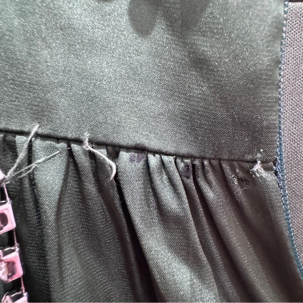 Mac Duggal Satin Puff Shoulder Rhinestone Gown Formal Party Prom #55702 Green 2 - Picture 15 of 15